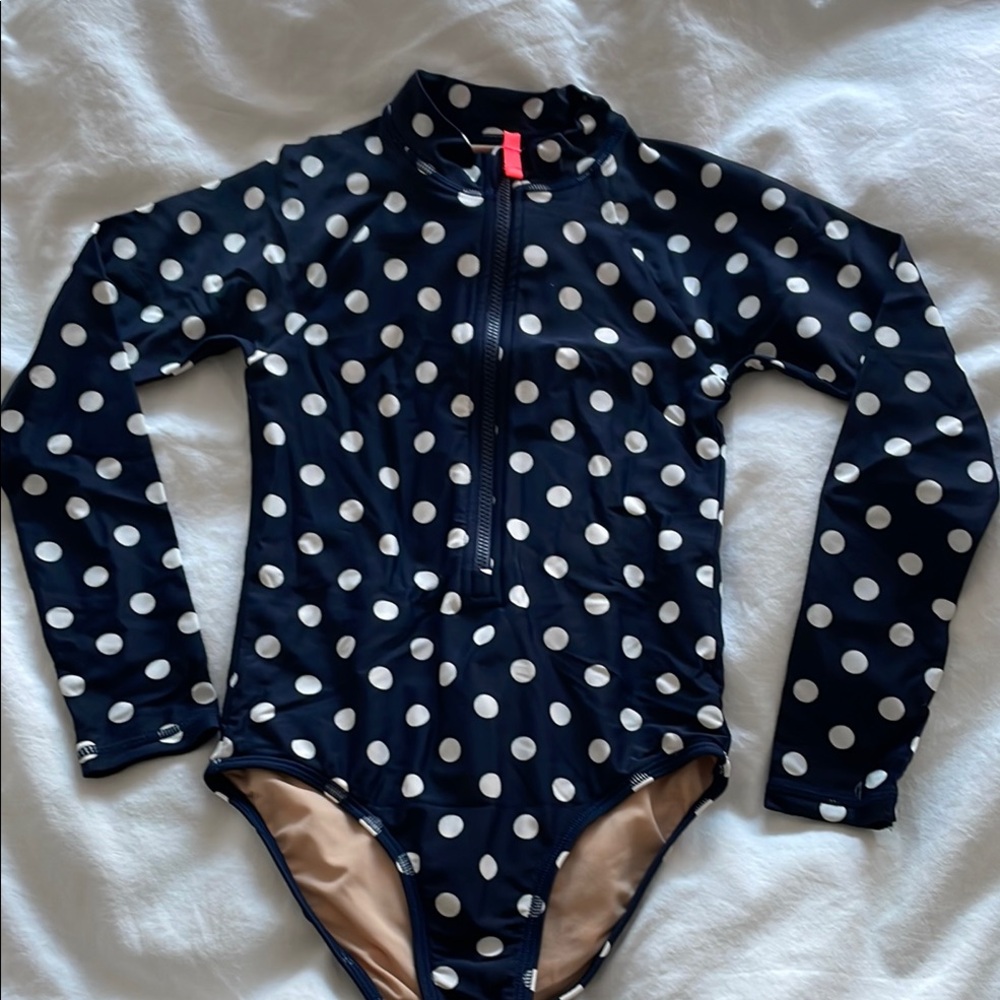 Navy Polka Dot Long Sleeve Swimsuit
